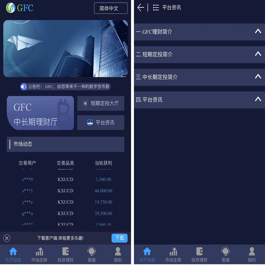二次开发GFC,H5微交易,微盘理财盘最新修复三种语言