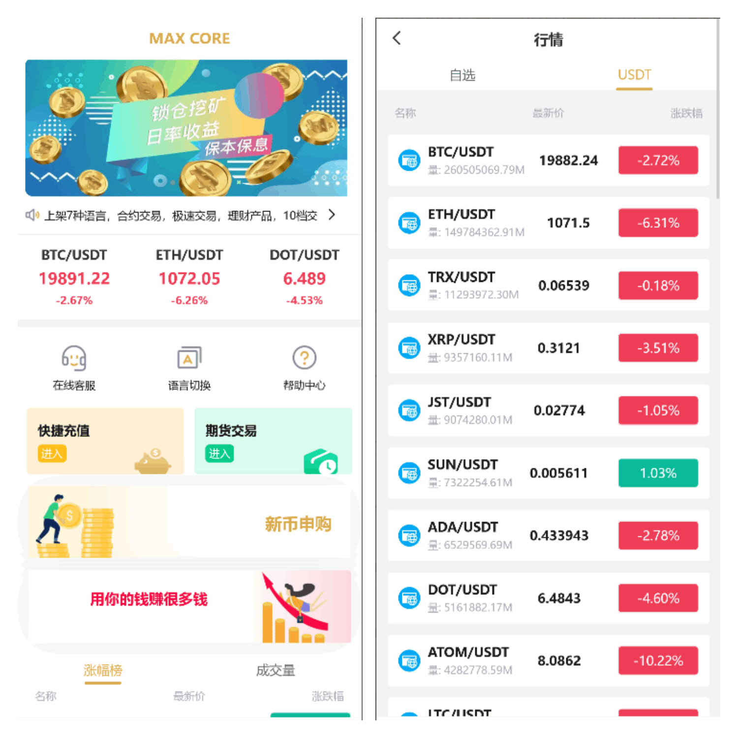 新款七语言交易所/币币/期权/质押挖矿/申购/源码